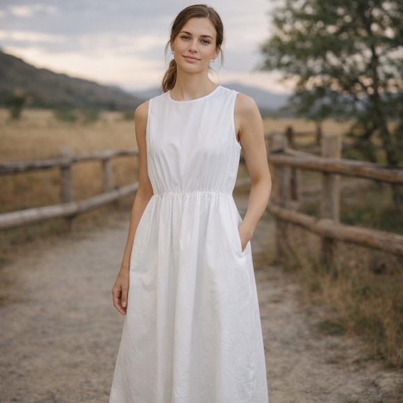 Sunday Dresses & Skirts - Sunday White Cotton Poplin Midi Dress – Minimalist, Classic, Timeless